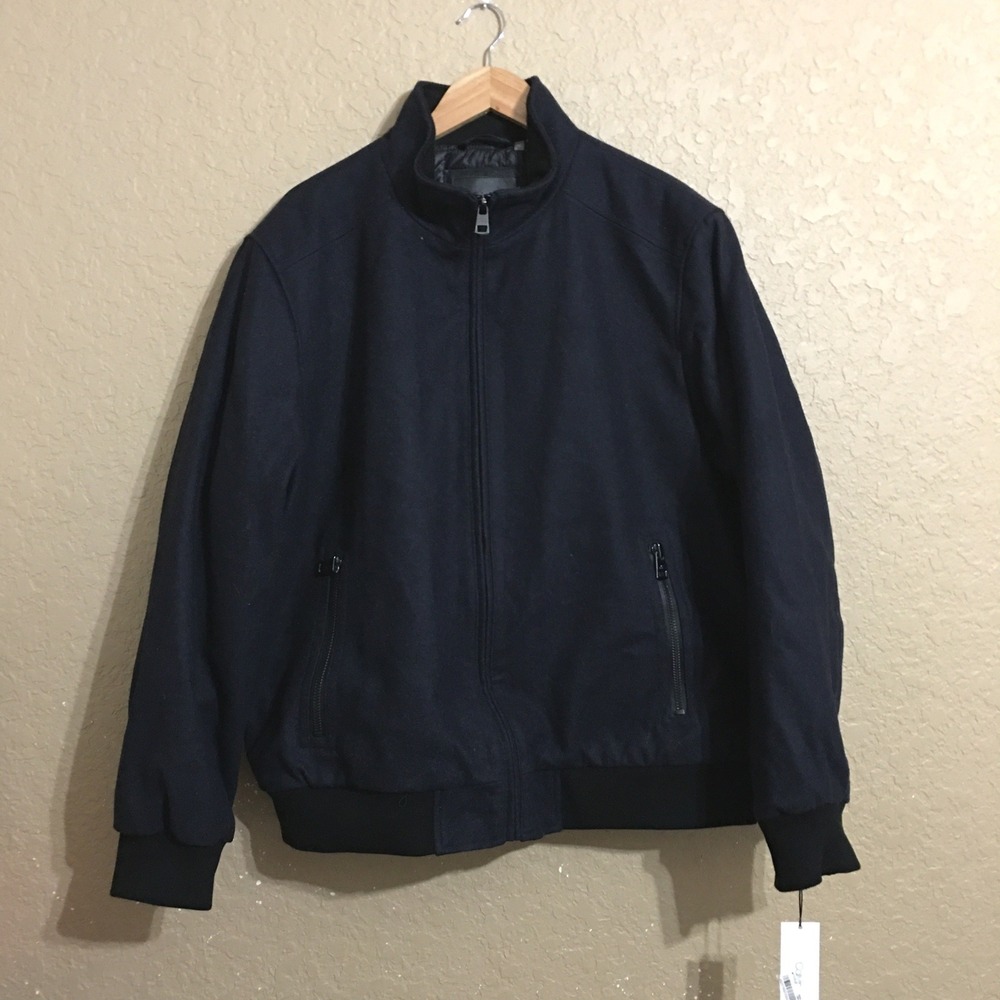 Calvin Klein Bomber Jacket Men XL Navy Full Zip Quilted Lining NWT $275